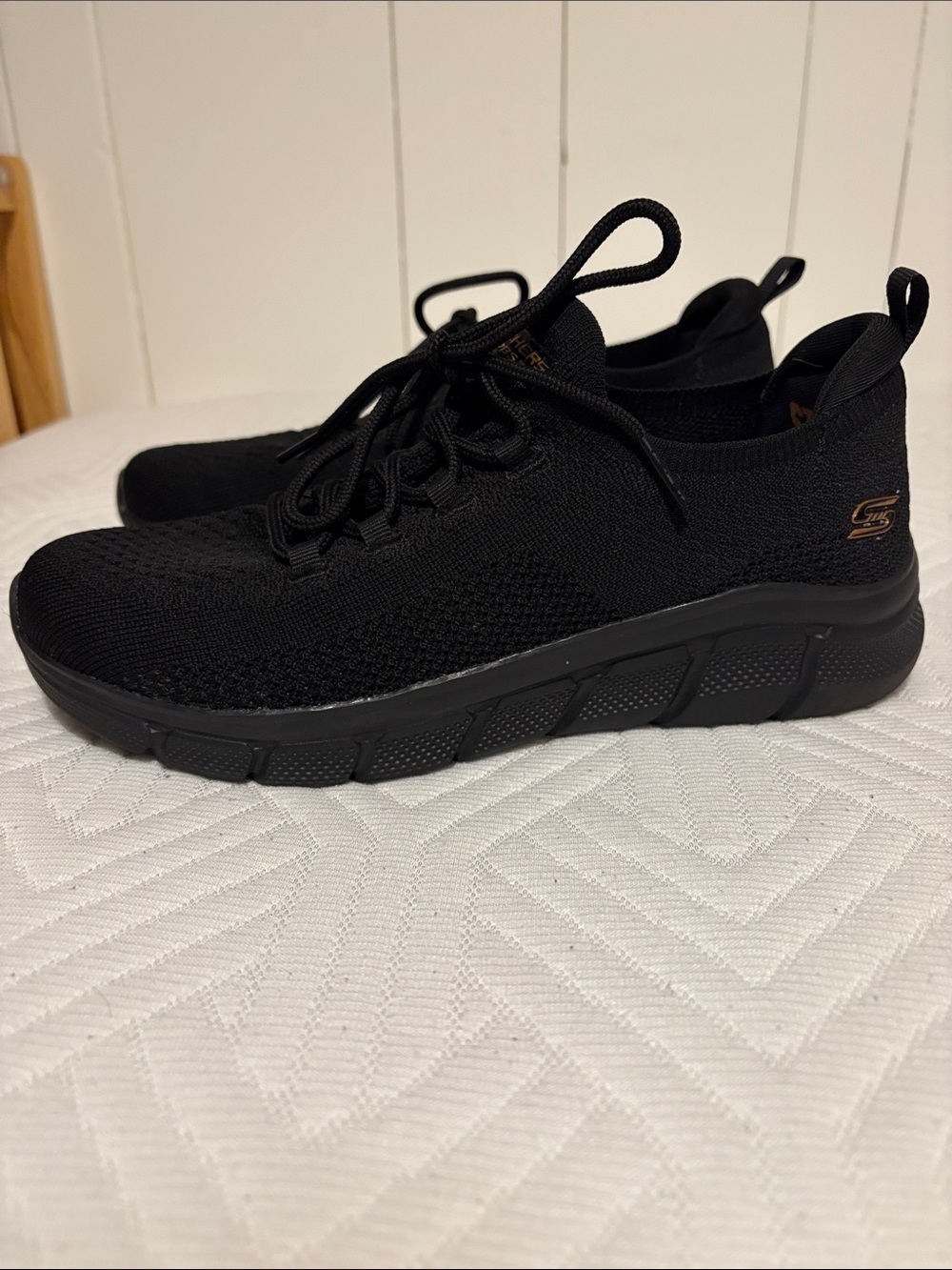 Skechers Black Knit Lace-Up Slip-On Sneakers